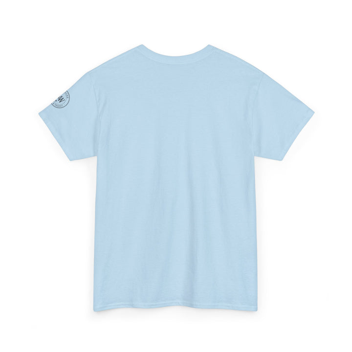 Light blue t-shirt by S&amp;W Gallus, featuring a printed logo on the left sleeve and short sleeves.