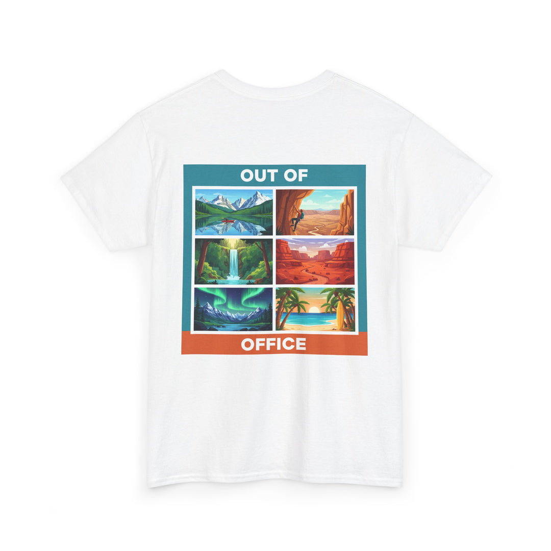 Out of Office Scenic Tee — Vintage Postcard Nature Graphic T-Shirt