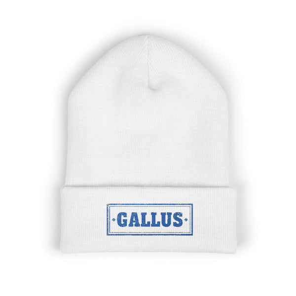 Embroidered 'GALLUS' Classic Cuffed Beanie — Vintage Stamp Knit Hat